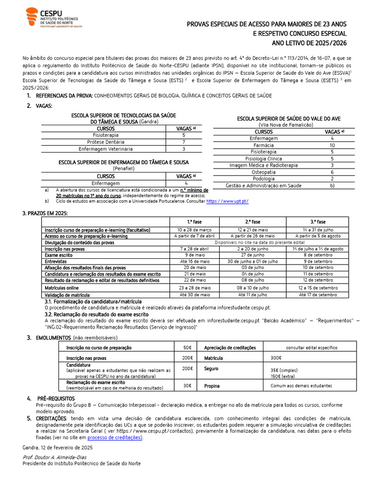 Provas de Acesso 2025/2026 IPSN | PDF