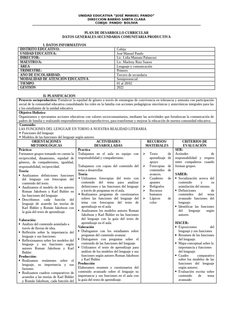 Plan de Desarrollo Curricular Secundaria | PDF | Aprendizaje | Science