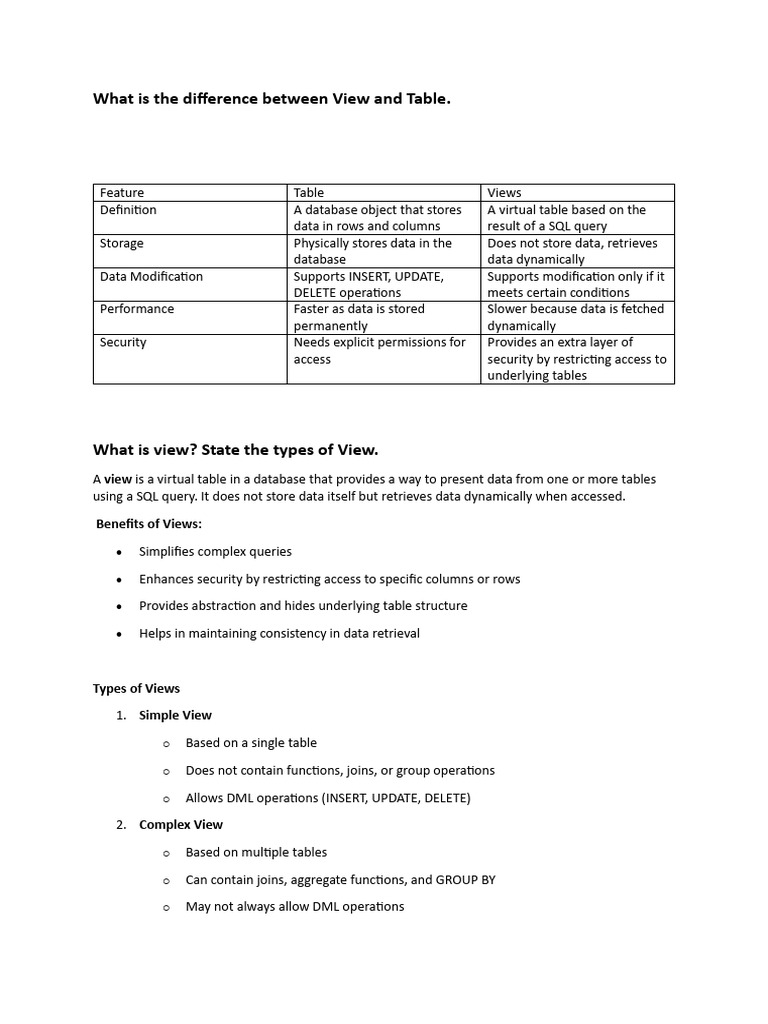 What is the difference between View and Table | PDF | Table (Database ...