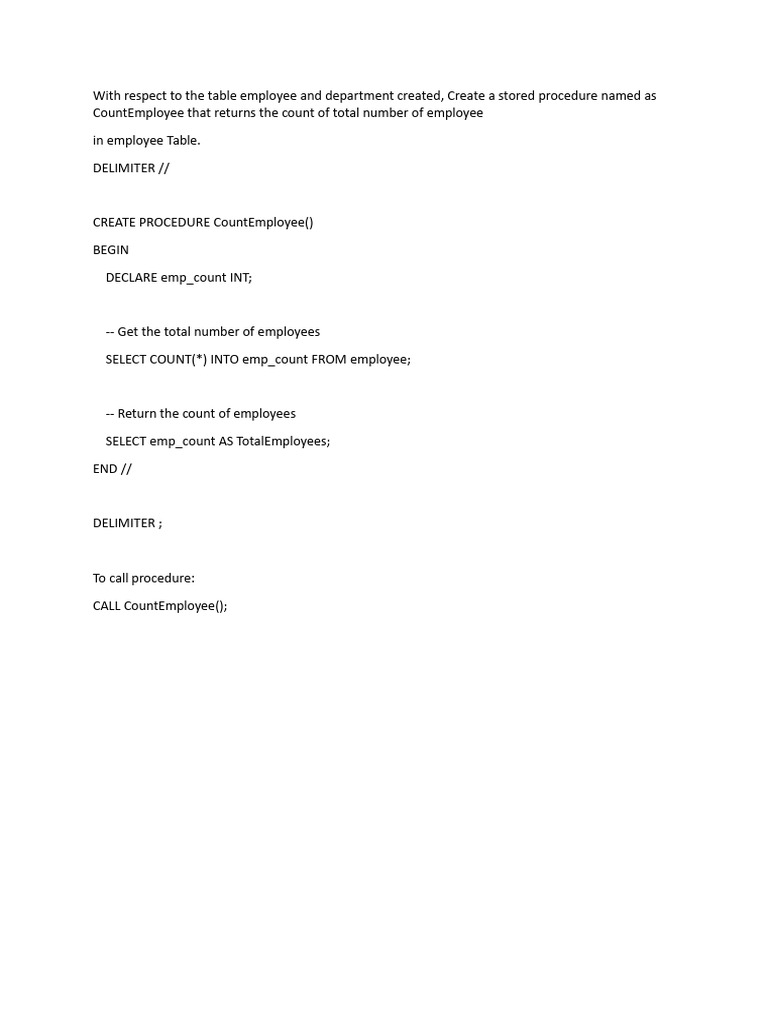 Create procedure countemployee pdf