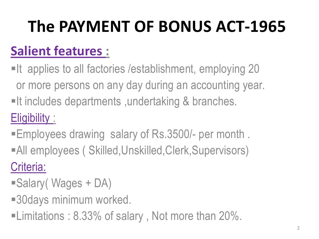 The Payment Of Bonus Act1965 Salient features