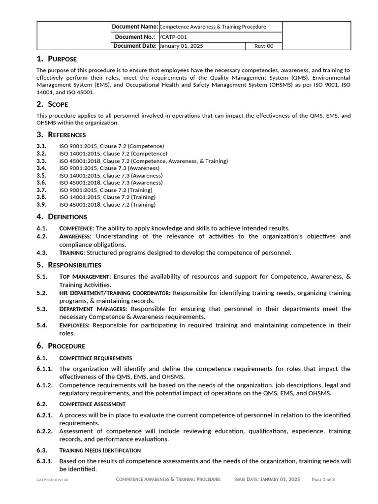 Competence and Training Procedure Overview | PDF | Business