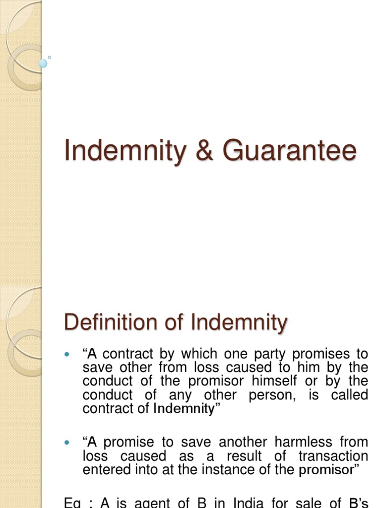 Indemnity & Guarantee 1 PDF Guarantee Indemnity