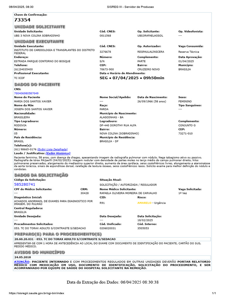 Solicitação de TC de Tórax para Paciente 58 anos | PDF | Especialidades ...