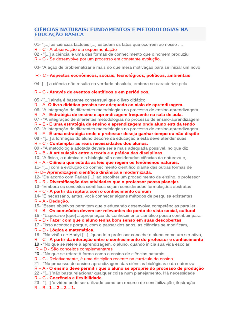 Metodologias de Ensino em Ciências Naturais | PDF | Science | Aprendizado