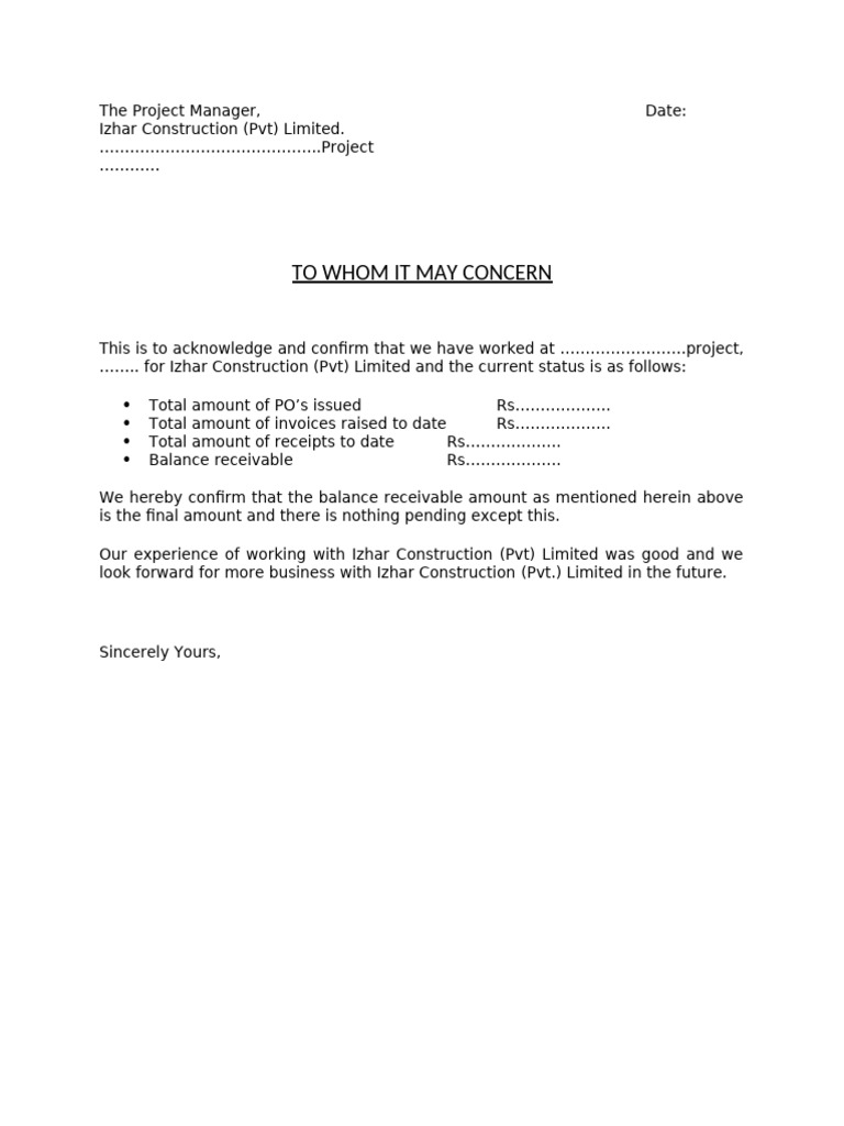 Contractor Acknowledgment for Izhar Project | PDF
