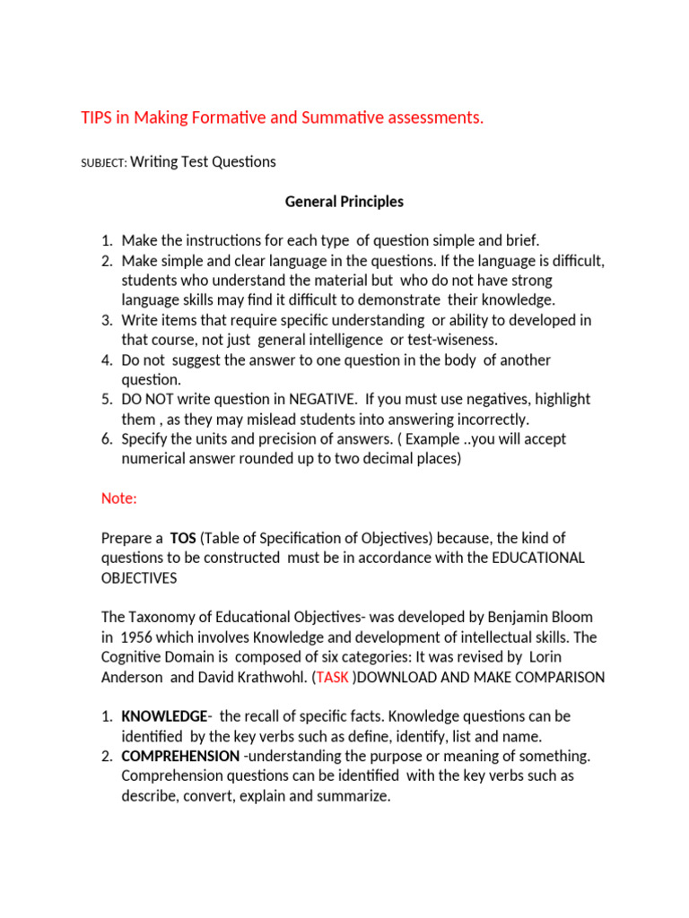 Effective Assessment Question Tips | PDF | Multiple Choice | Reading ...