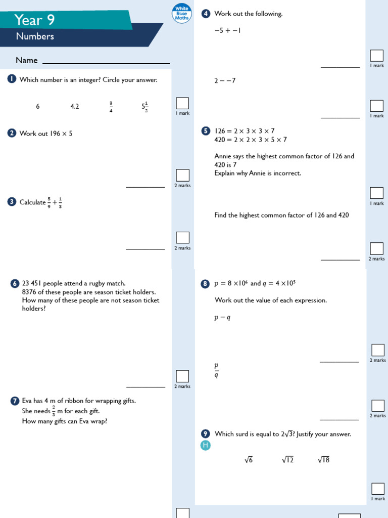 Year 9 Math Problems and Solutions | PDF | Arithmetic | Mathematics