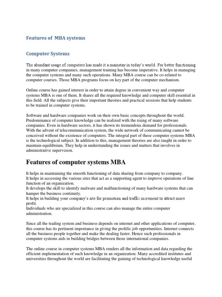 MBA in Computer Systems Overview | PDF | Master Of Business ...