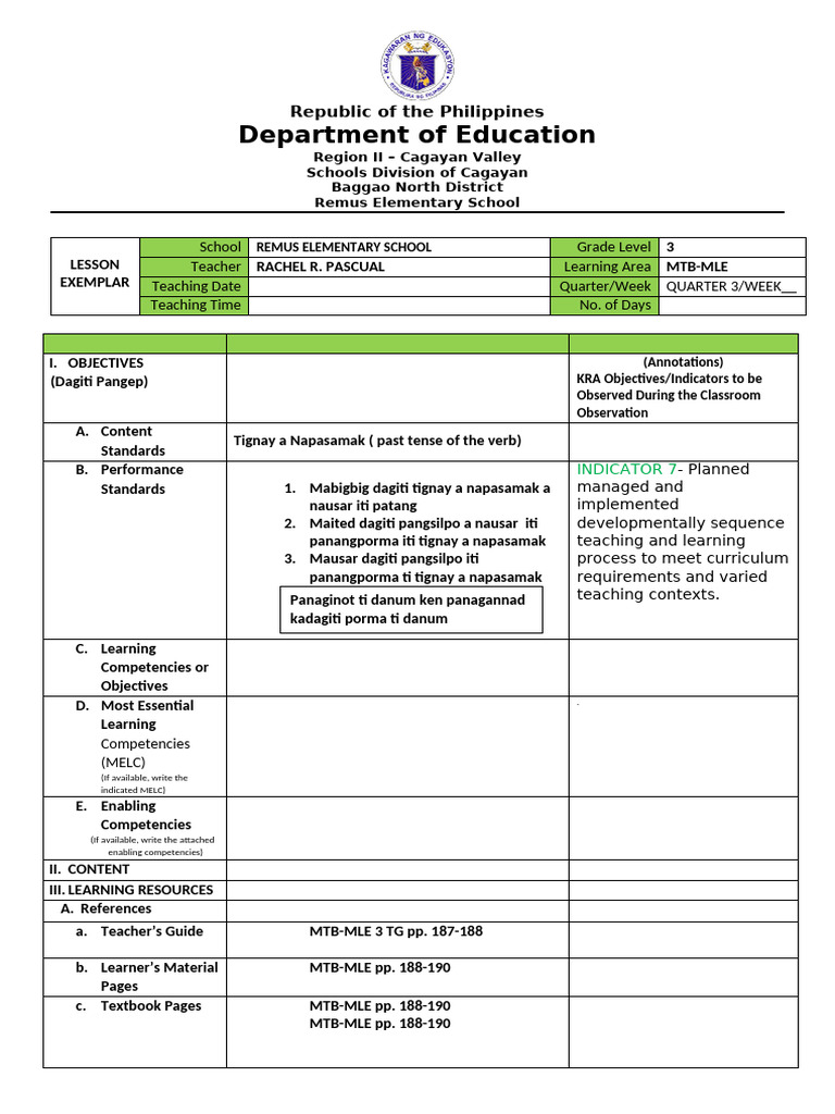 Grade 3 MTB-MLE Lesson Plan | PDF | Educational Technology | Learning