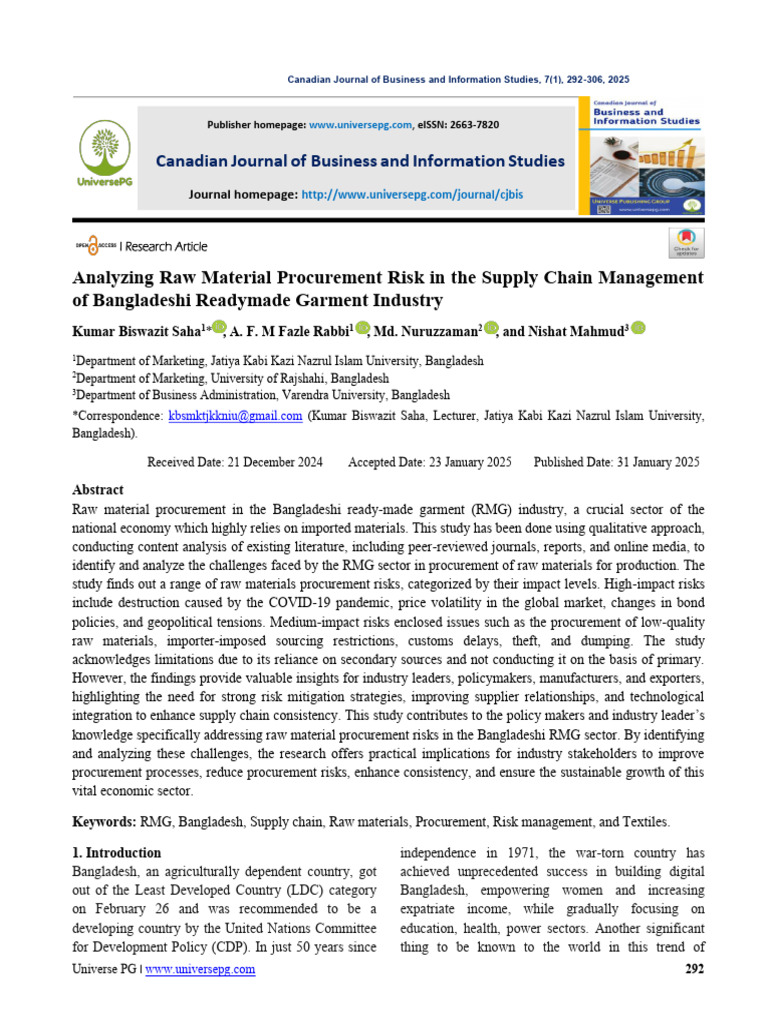 Analyzing Raw Material Procurement Risk in The Supply Chain Management ...