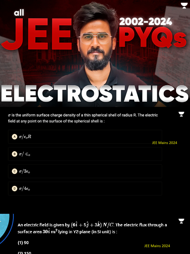 JEE Mains 2024 Electrostatics PYQs | PDF | Sphere | Electric Field