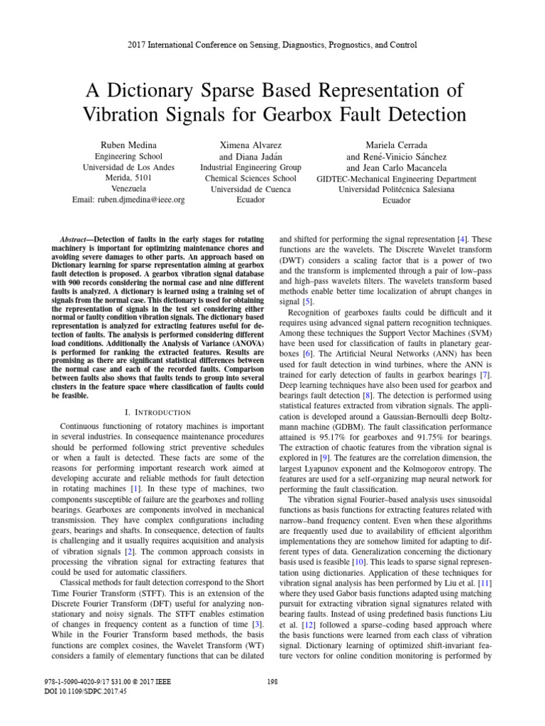 Gearbox Fault Detection via Sparse Dictionary | PDF | Wavelet | Applied ...