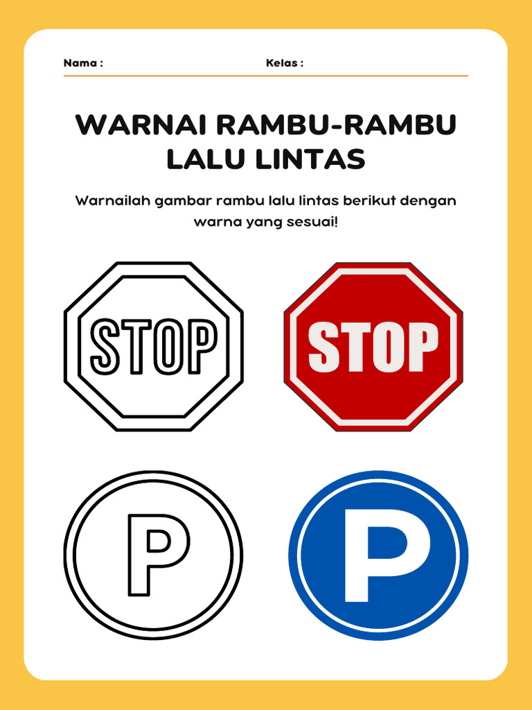 Kuning Dan Putih Lembar Kerja Mewarnai Rambu Lalu Lintas - 20250411 ...