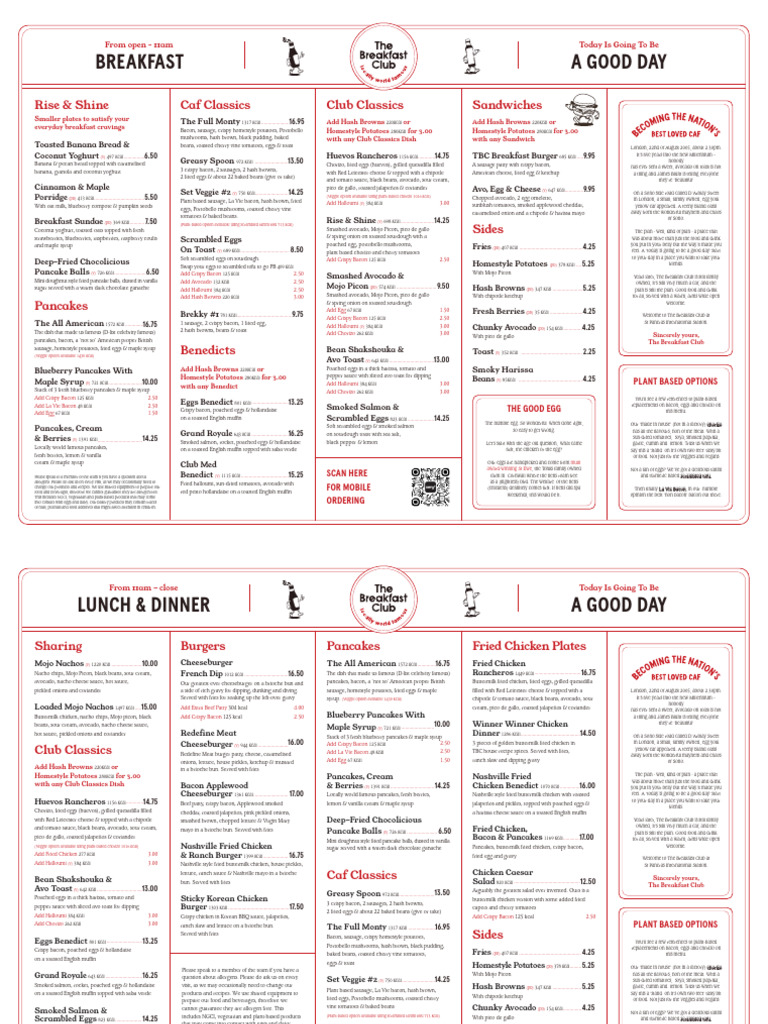 Breakfast Club St Pancras Menu | PDF | Hamburgers | Pancake