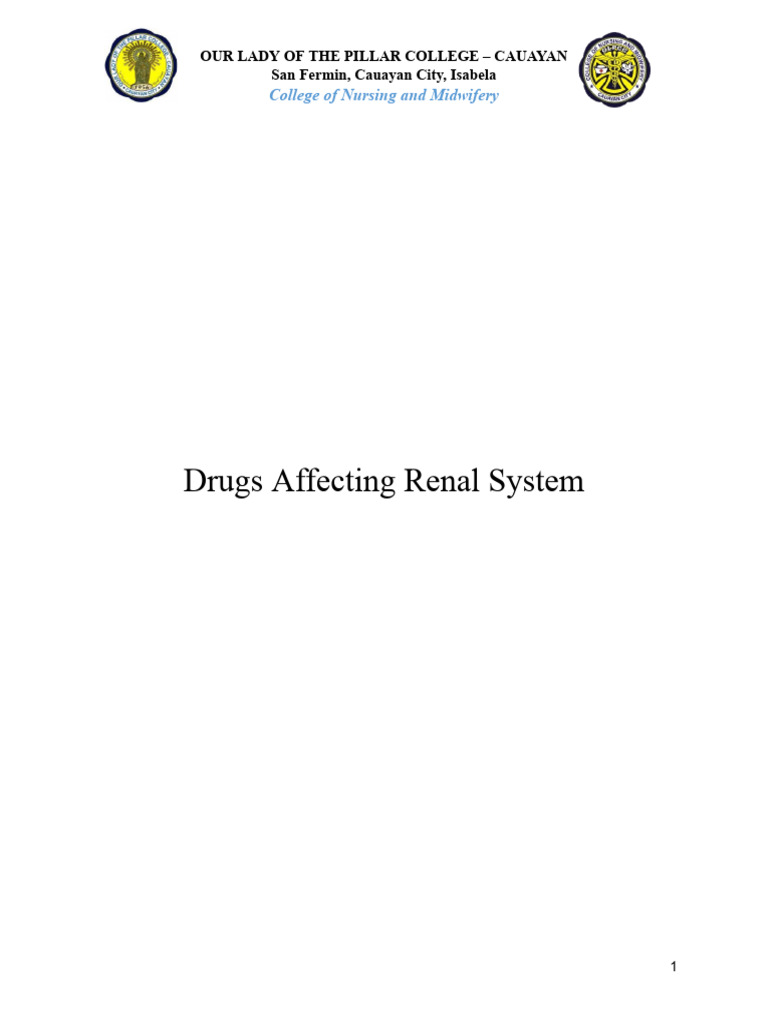 Drugs Impacting the Renal System | PDF | Kidney | Urinary System