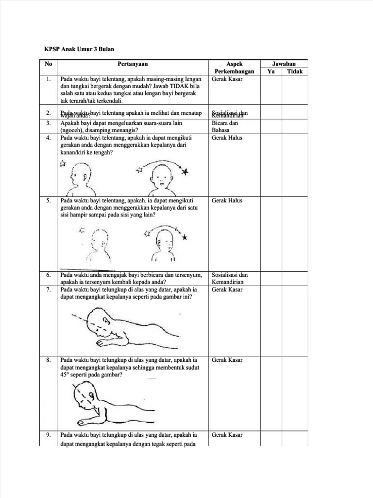 KPSP Perkembangan Anak 3 Bulan | PDF