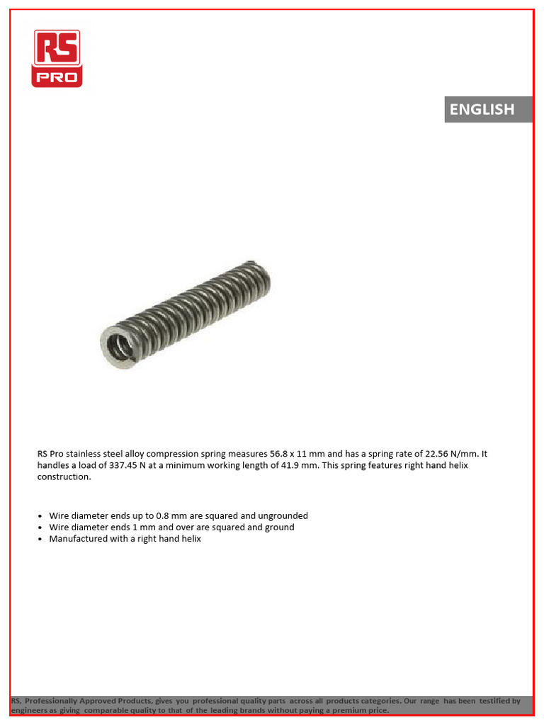 RS Pro Steel Alloy Compression Spring | PDF