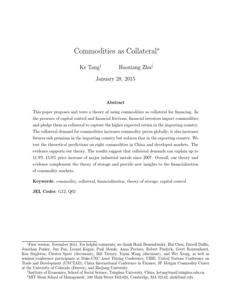 Commodities As Collateral | PDF | Loans | Finance & Money Management