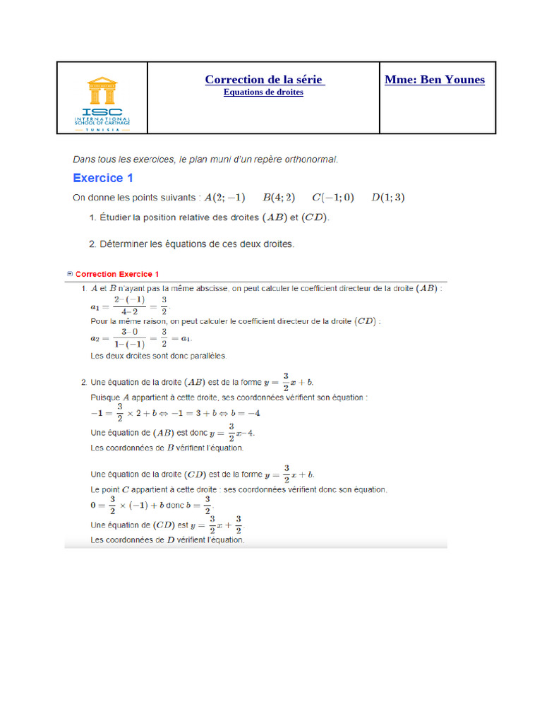 Correction de La Série N 2 Équations Du Plan | PDF