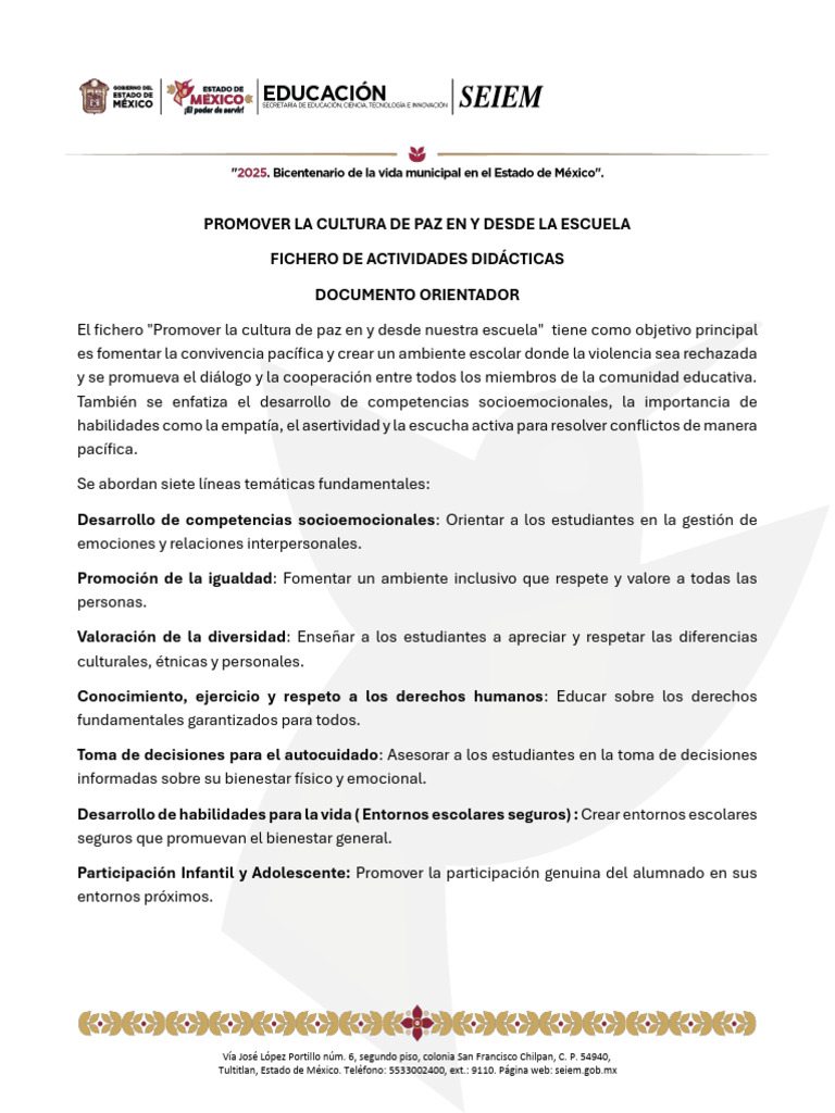 Fichero para Promover la Cultura de Paz | PDF | Escuelas | Paz