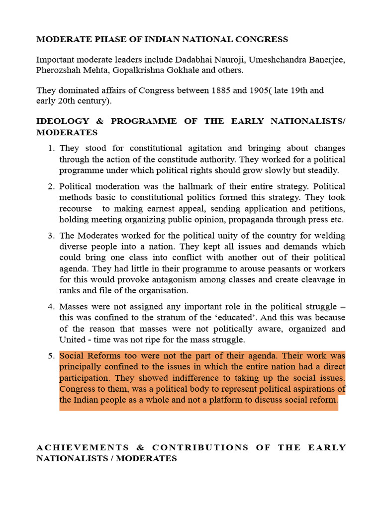 Achievements of Indian Moderates (1885-1905) | PDF | Indian National ...