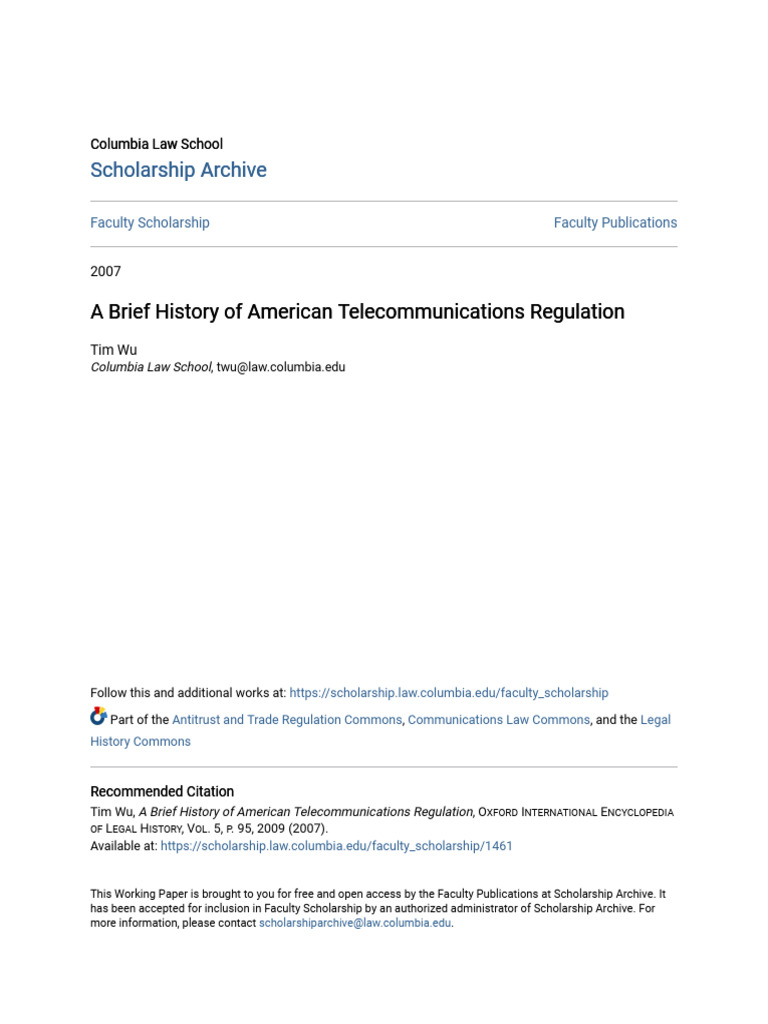A Brief History of American Telecommunications Regulation | PDF ...