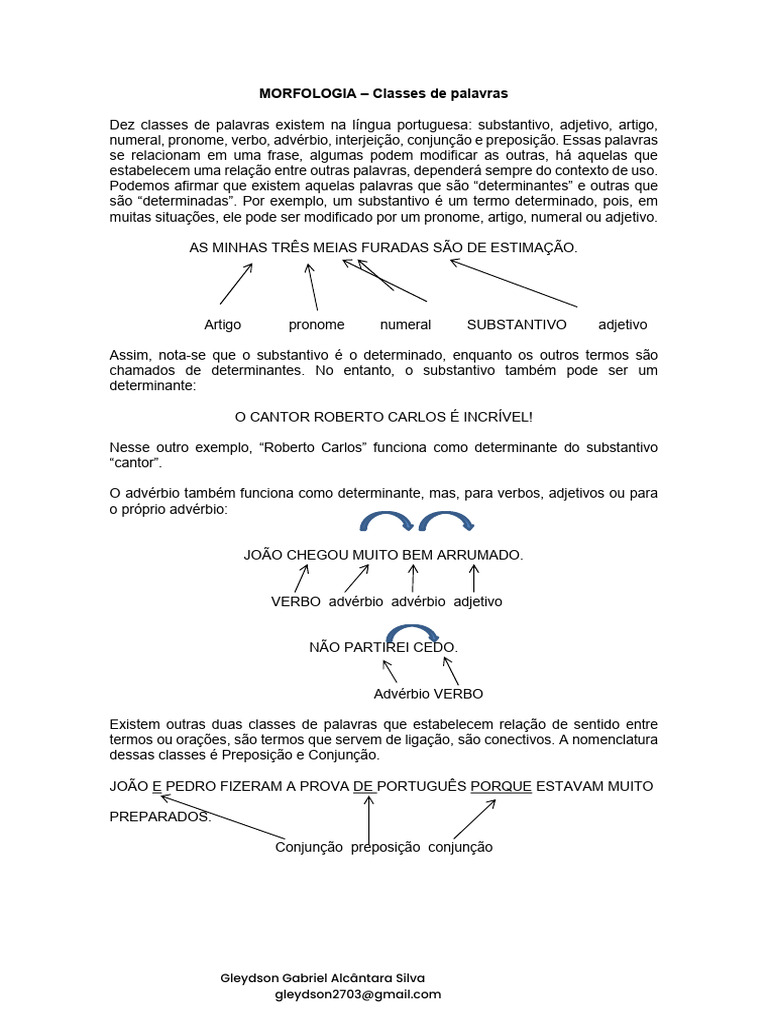 Classes de Palavras em Português | PDF | Pronome | Morfologia
