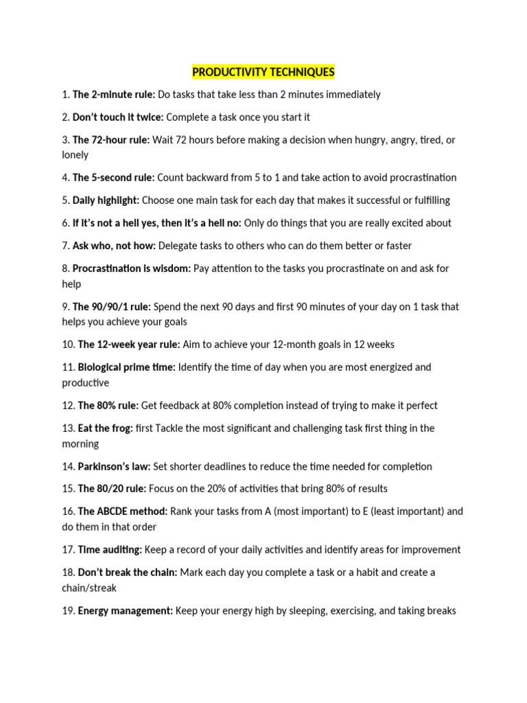 Productivity Techniques Pdf Procrastination Professional Skills