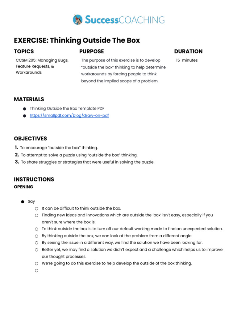Outside the Box Thinking Exercise | PDF | Cognition