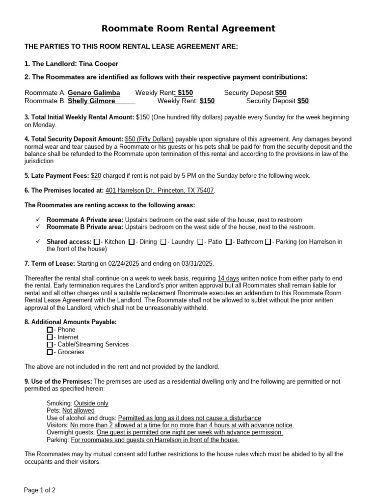 Room Rental Lease Agreement | PDF | Lease | Landlord