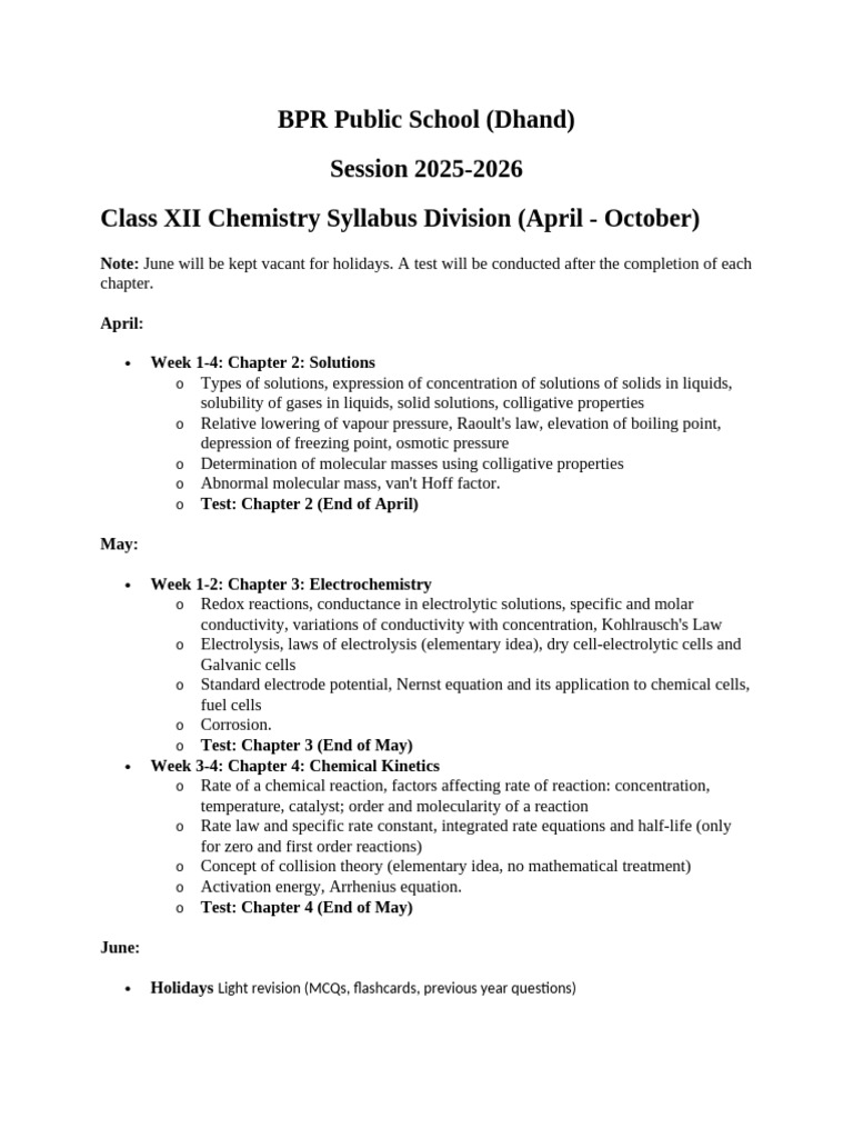 Class XII Chemistry Syllabus 2025-26 | PDF | Carbohydrates ...