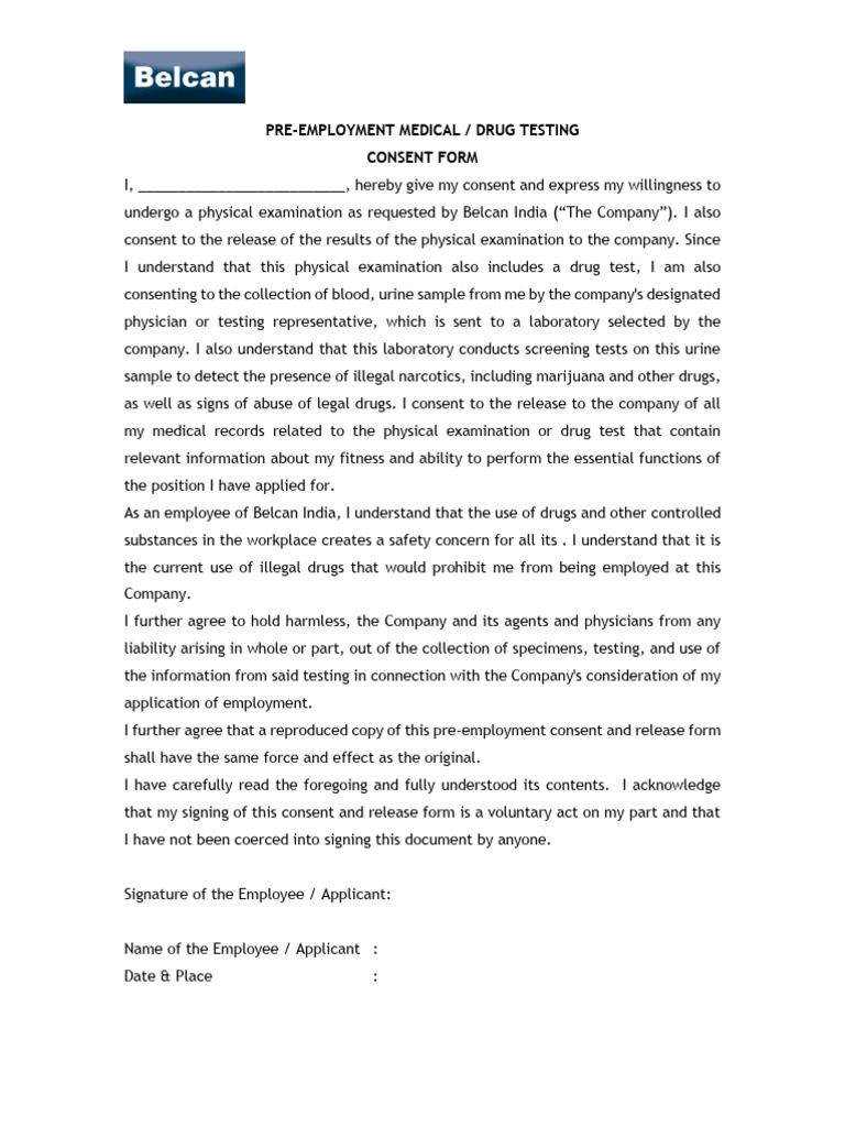 Medical and Drug Test Consent | PDF