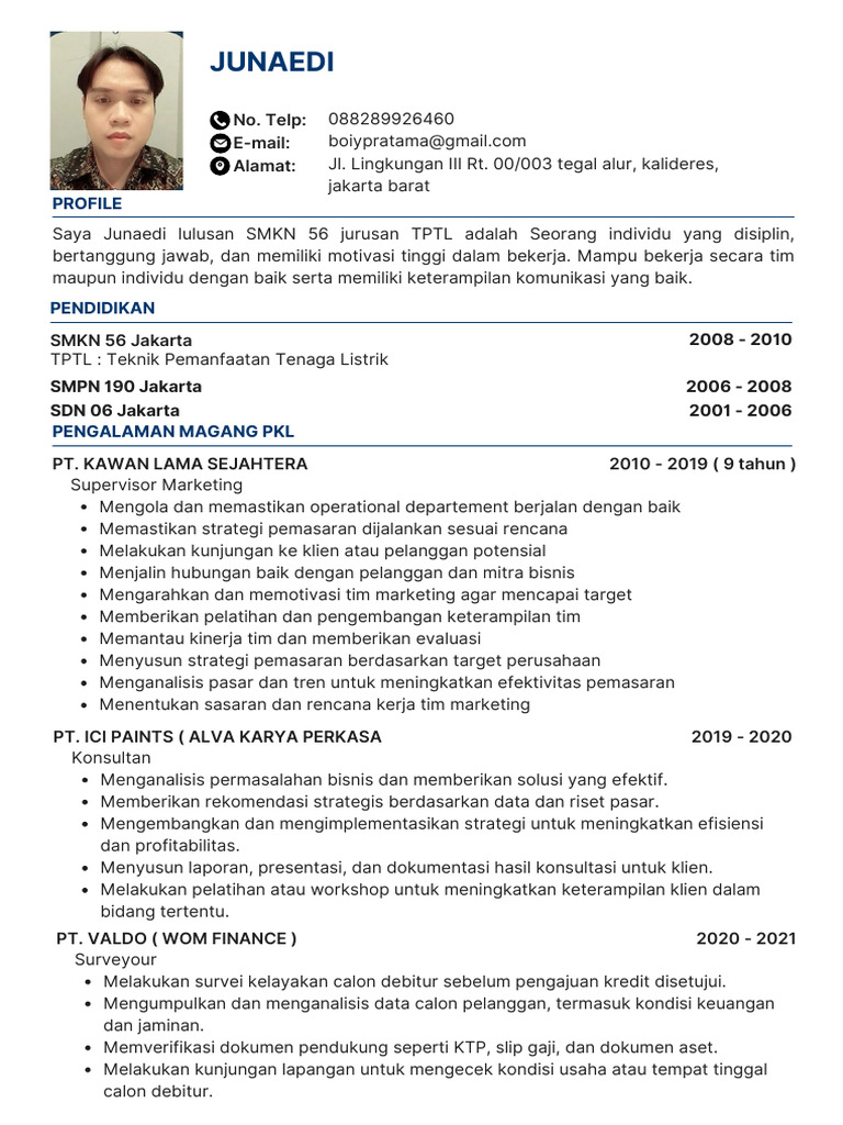 Pengalaman Kerja Junaedi di Marketing | PDF