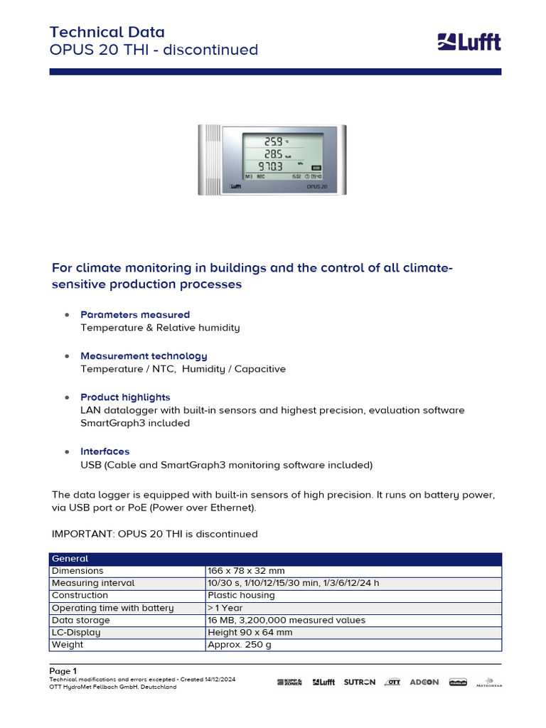 OPUS 20 THI Technical Specifications | PDF | Usb | Computer Hardware