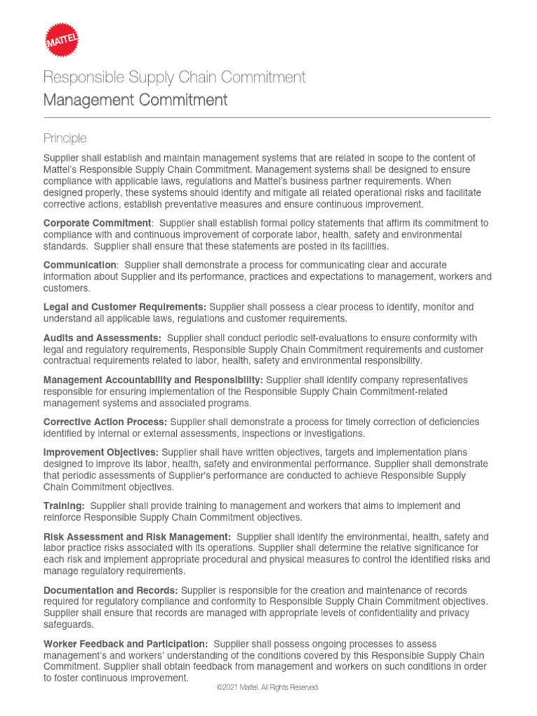 Mattel's Responsible Supply Chain Policy | PDF | Occupational Safety ...