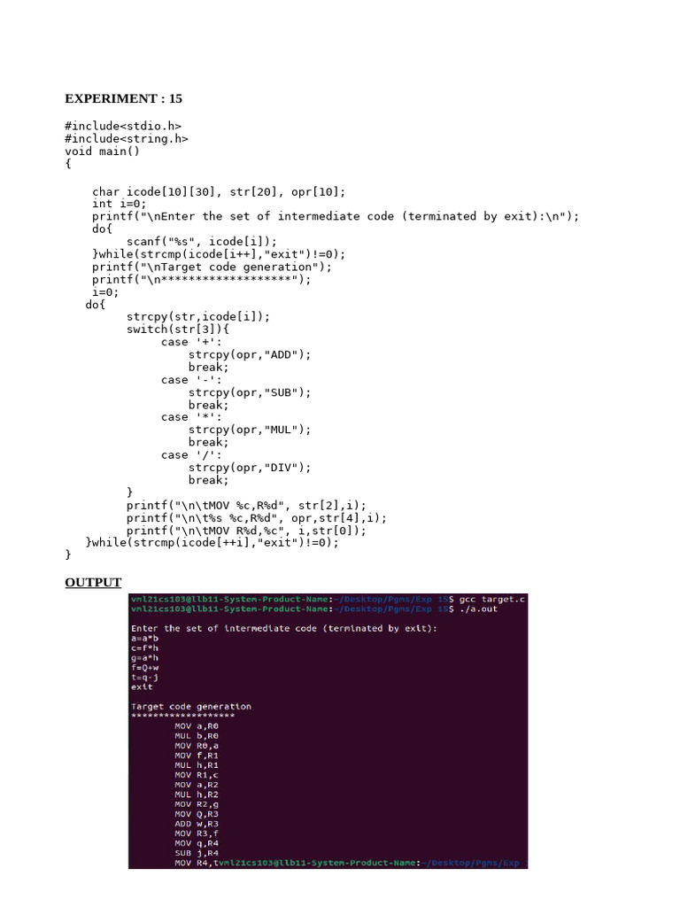 Intermediate Code to Target Code Converter | PDF
