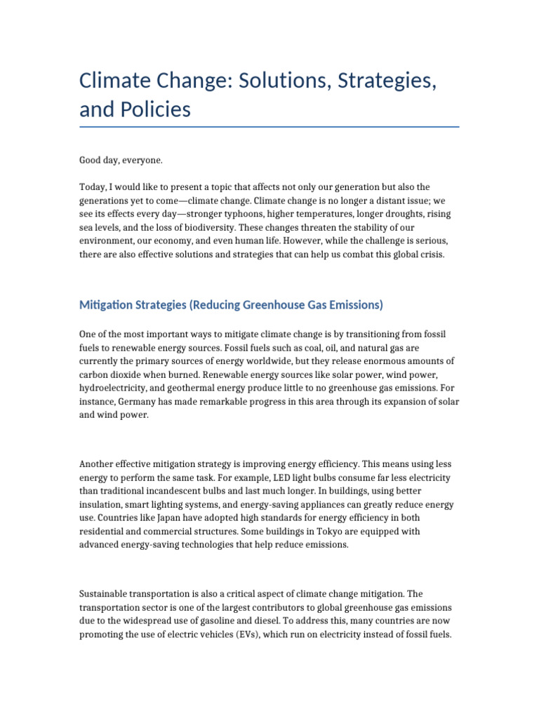 Climate Change Solutions and Policies | PDF | Climate Change Mitigation ...
