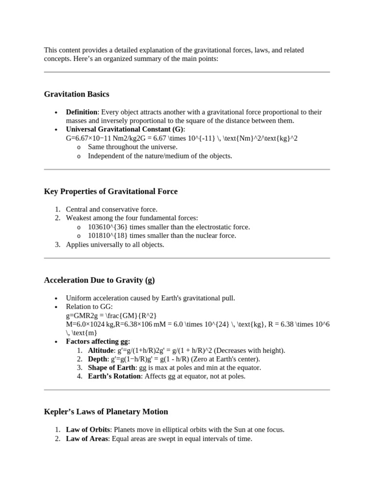 Gravitational Forces and Laws Explained | PDF | Force | Newton's Laws ...