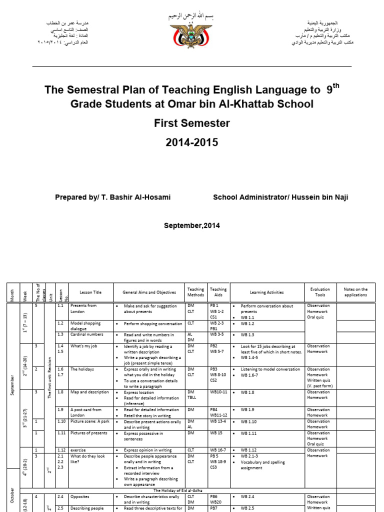 9th Grade English Teaching Plan | PDF | Linguistics | Psycholinguistics