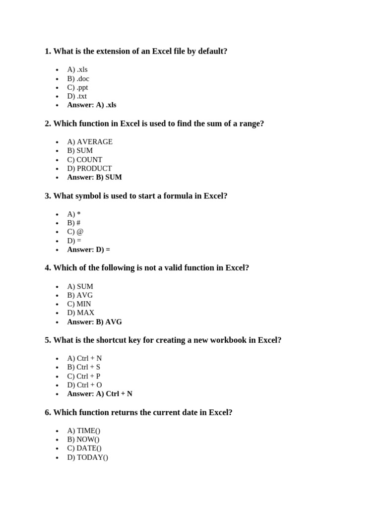 Excel Questions and Answers Guide | PDF | Microsoft Excel | Computing