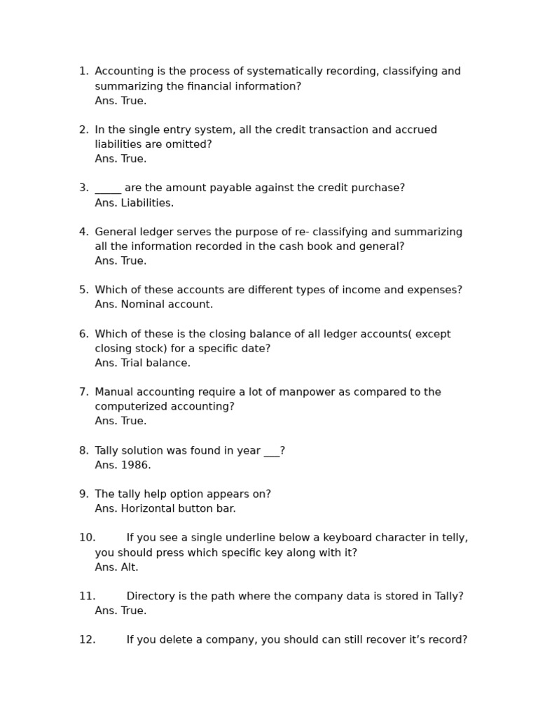 Tally Important Questions and Answers | PDF | Payroll | Taxes