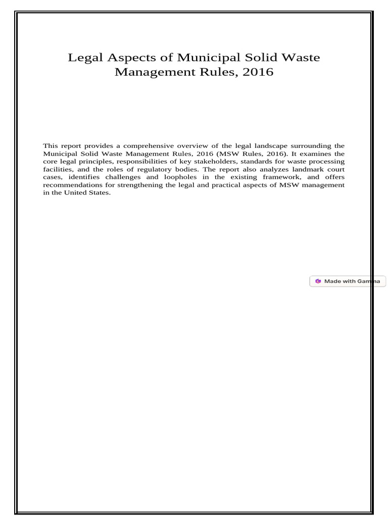Legal Aspects of Municipal Solid Waste Management Rules 2016 | PDF ...