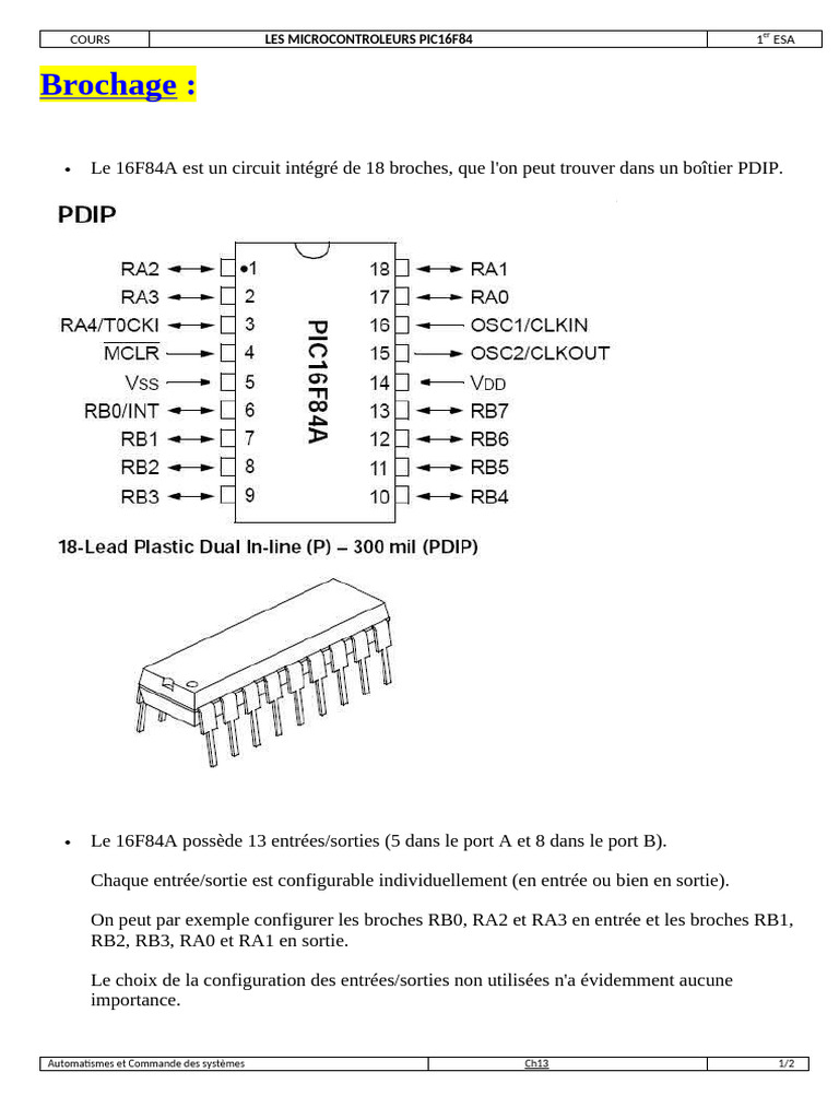 Brochage du PIC16F84 en 18 broches | PDF