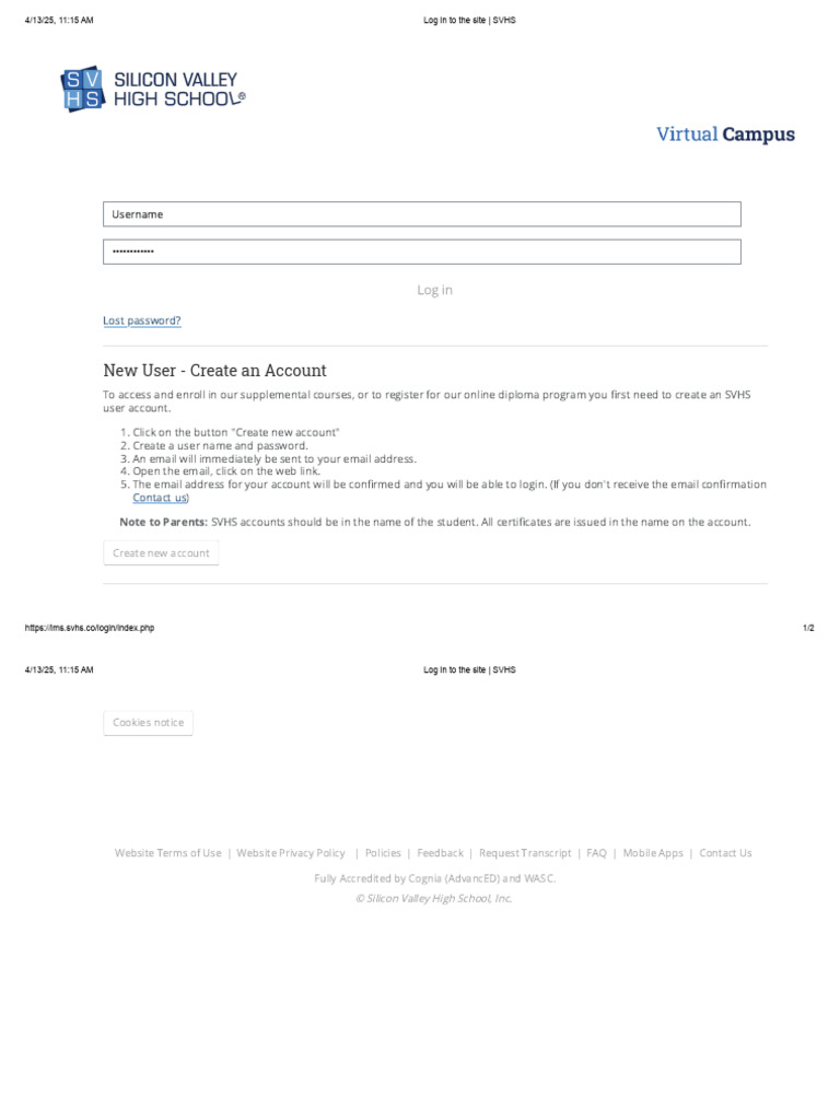 Log in To The Site - SVHS | PDF
