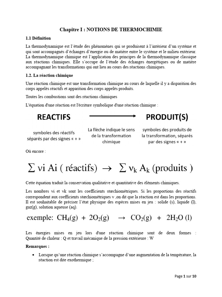 Notions de thermochimie et enthalpie | PDF | Enthalpie | Réactions ...