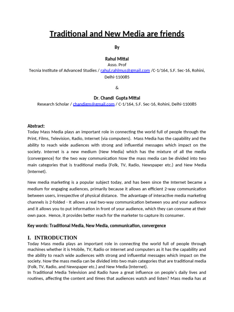 Traditional and New Mediaarefriends | PDF | Mass Media | New Media