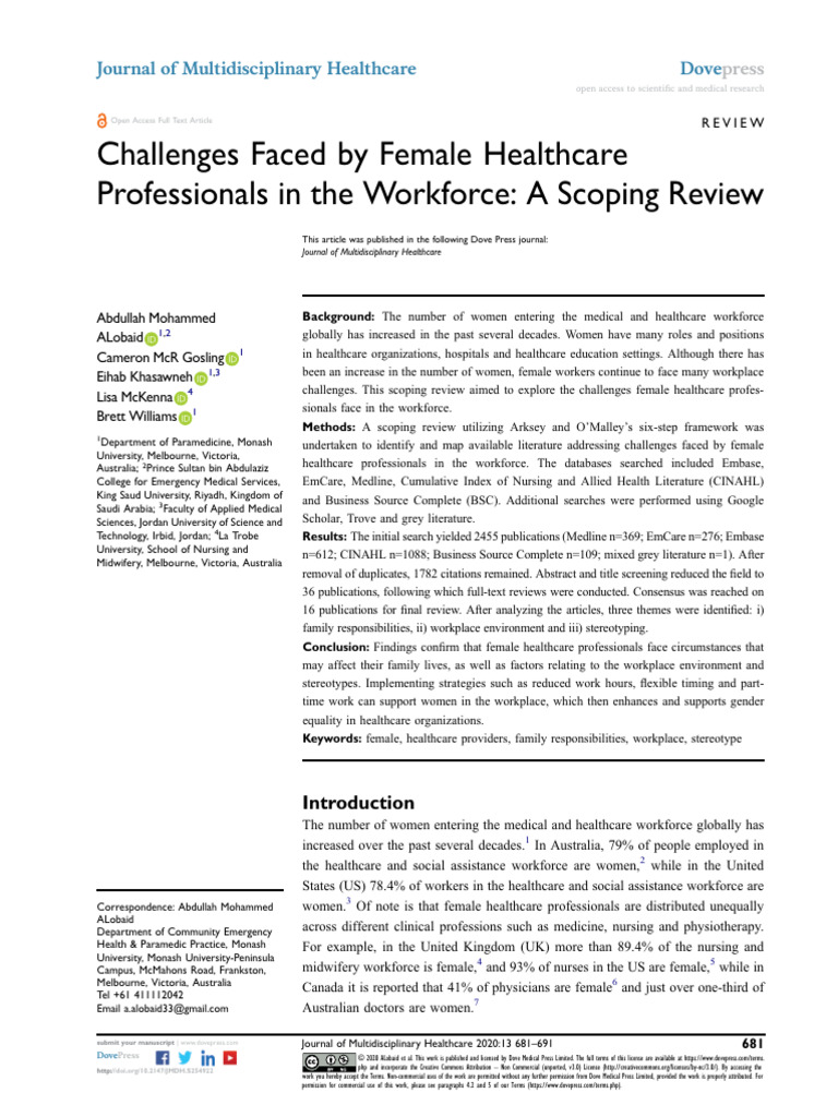 Challenges Faced by Female Healthcare | PDF | Nursing | General ...