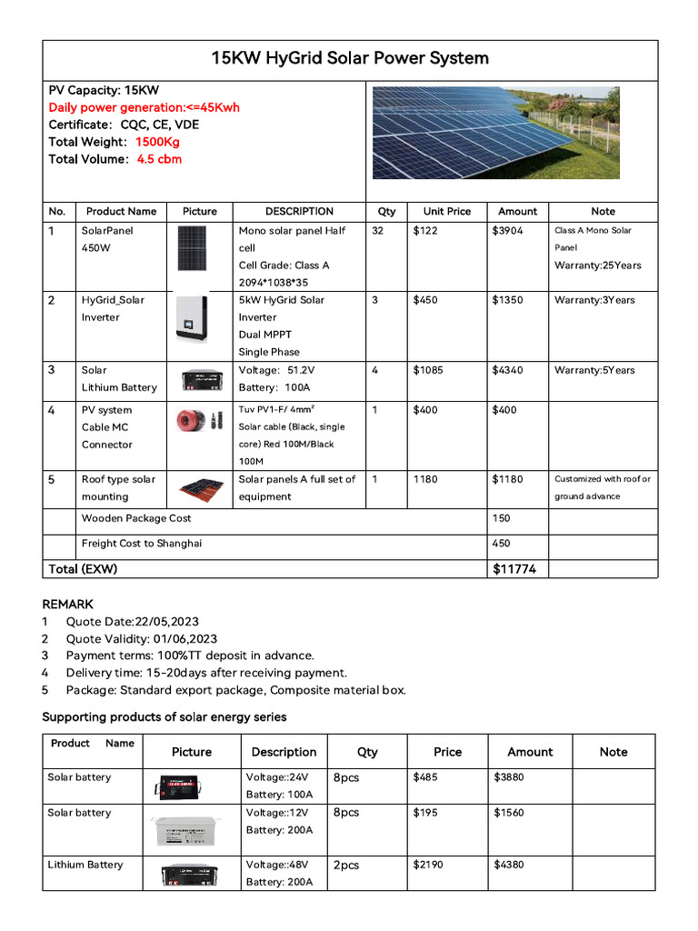 15KW HyGrid Solar Power System Details | PDF | Photovoltaic System | Sun