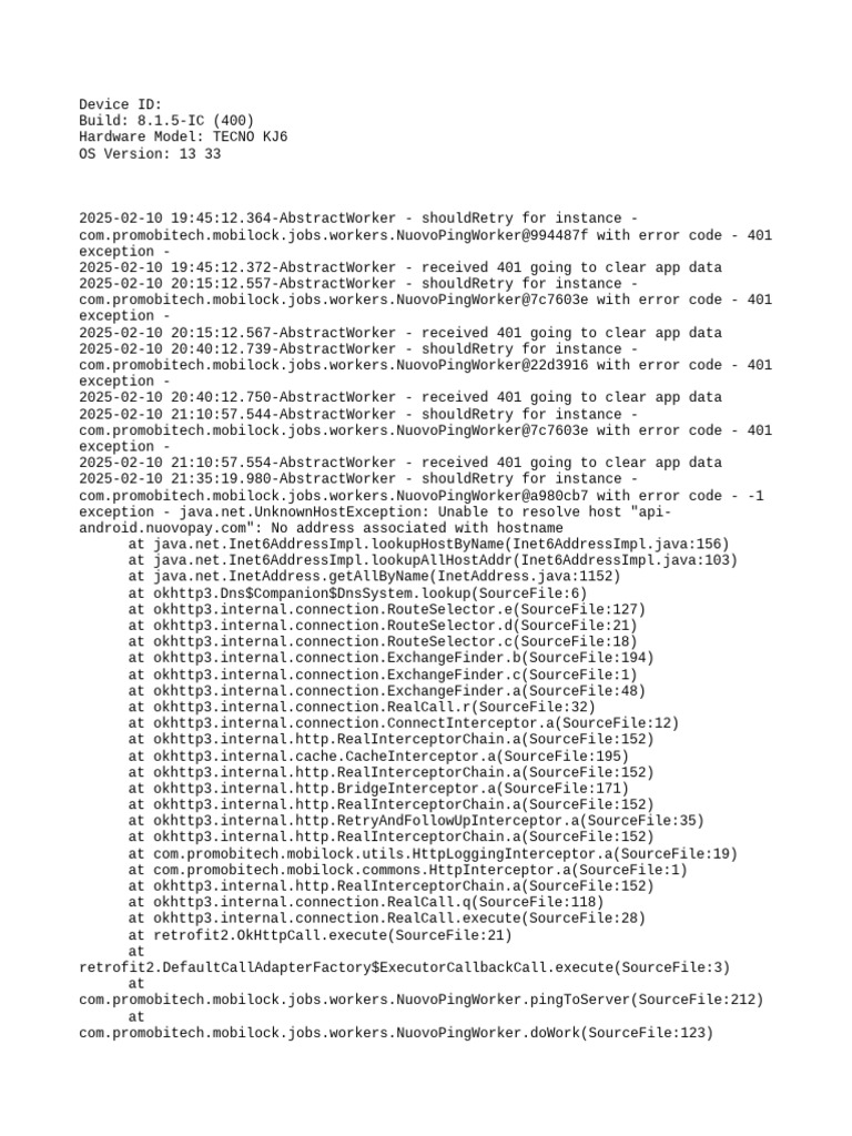 TECNO KJ6 Error Log Analysis | PDF | Domain Name System | Java ...